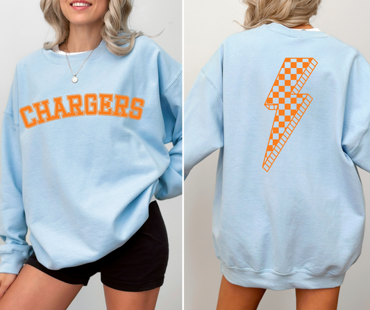 Chargers sweatshirt with checkered lightening bolt